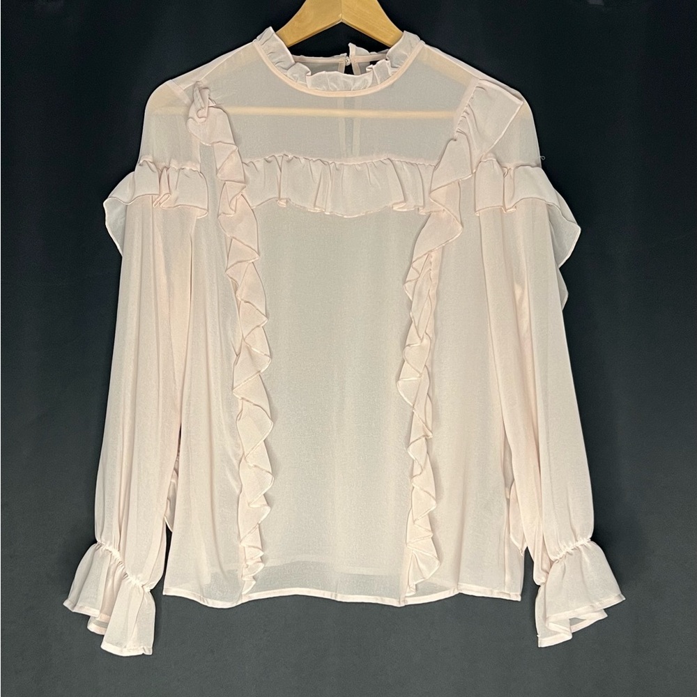 Who What Wear pink blush sheer ruffle blouse size Medium